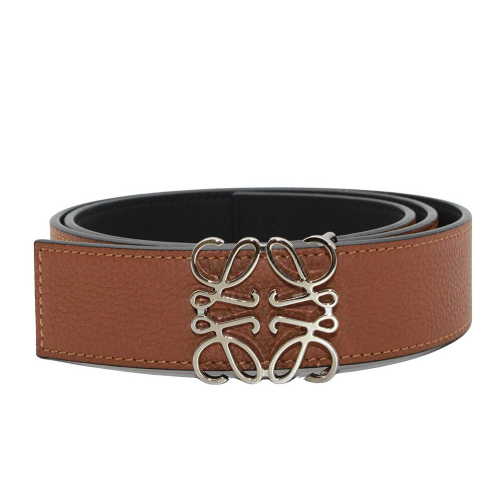 Loewe belt for women and men, brand name, leather, brown, silver hardware, si...